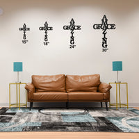 Metal Art, Wall Hanging Decor Christian Home Living Gift Idea Amazing Grace Cross - Steel Sign