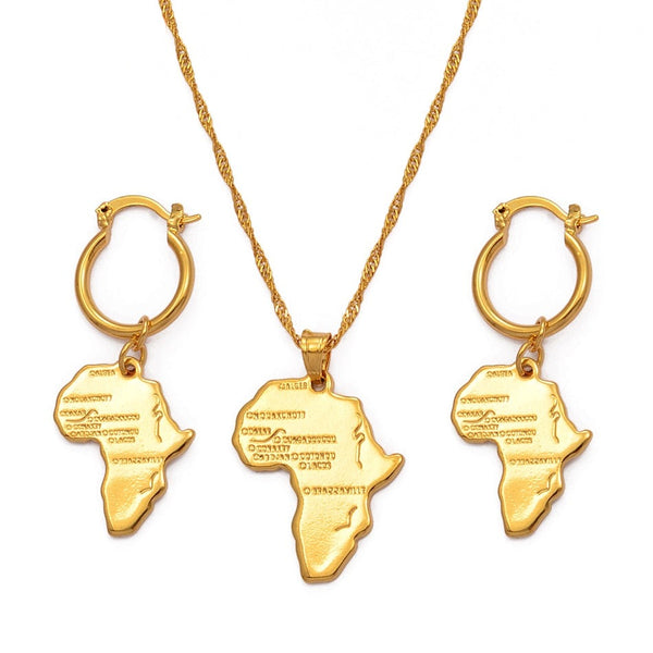 African Map Jewelry sets Necklace Earrings for Women Girls Gold Color Ethiopian Jewellery Nigeria Congo Ghana