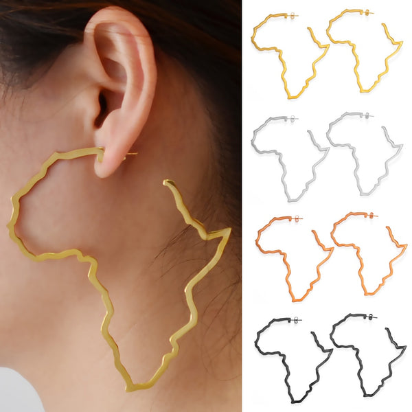 9CM Outline Africa Map Big Earrings Exaggerate Earring Gold Color African Jewelry Traditional Ethnic Hyperbole Earrings